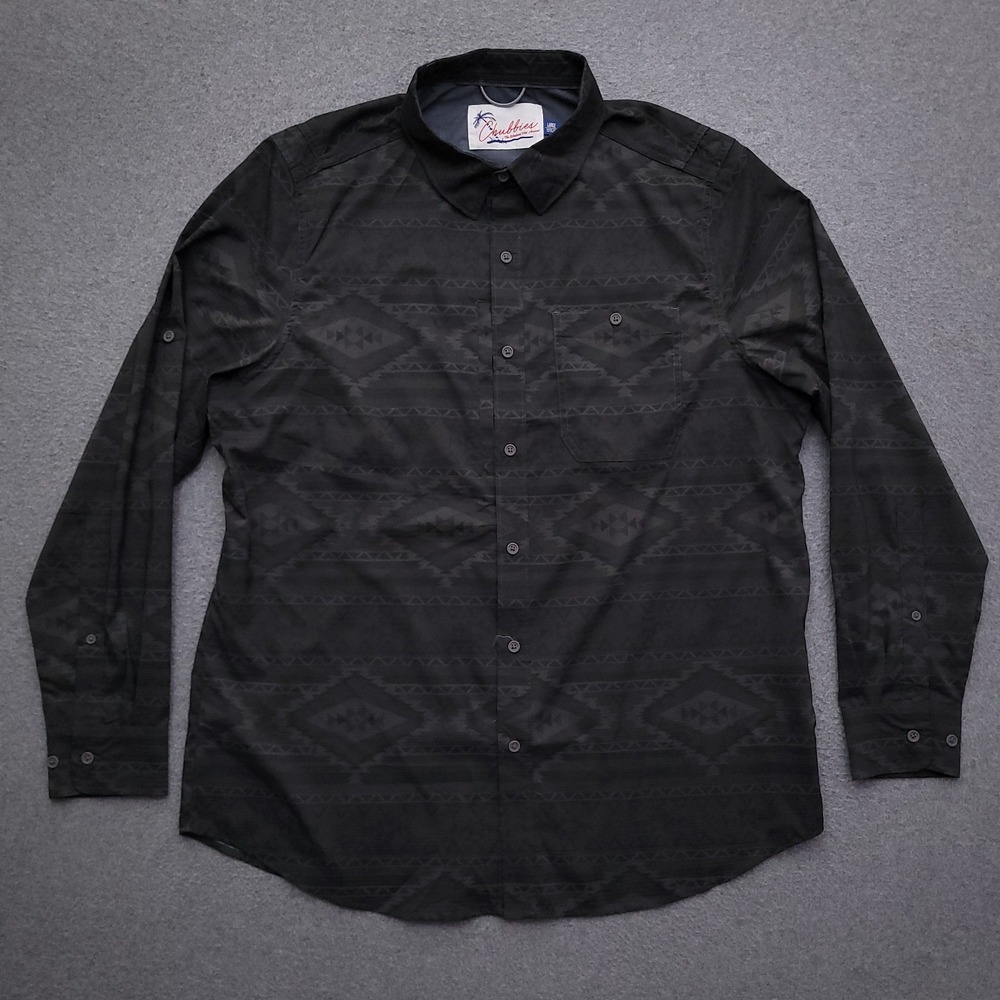 Chubbies Button Up Shirt Mens L Aztec Gray Vented Fishing Performance